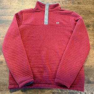 Vineyard Vines Pullover Men's Burgundy Snap Neck Fleece Textured Sweater